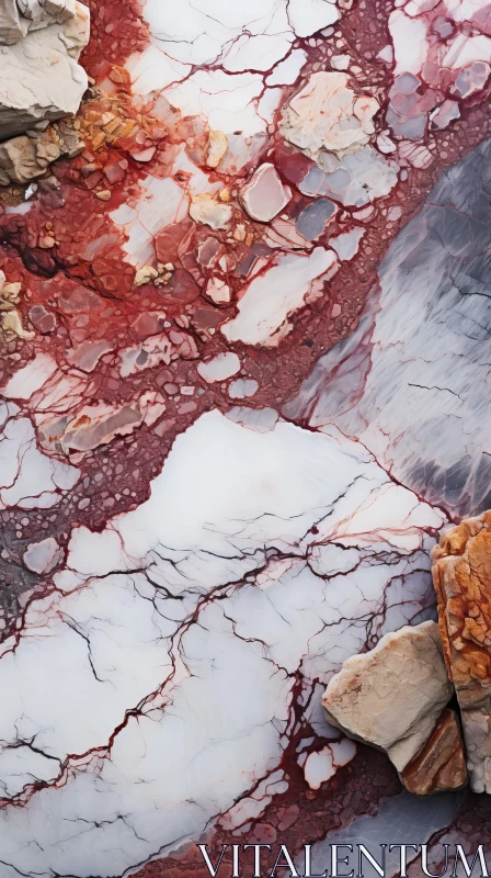 Aerial View of Red and White Marble Surface - Intricate Psychedelic Landscapes AI Image