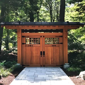 Rustic Garden Gate Surrounded by Greenery