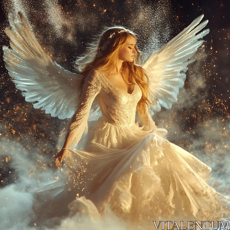 Ethereal Angel in Golden Light AI Image