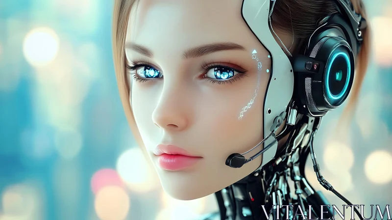 AI ART Futuristic Female Robot with Blue Eyes