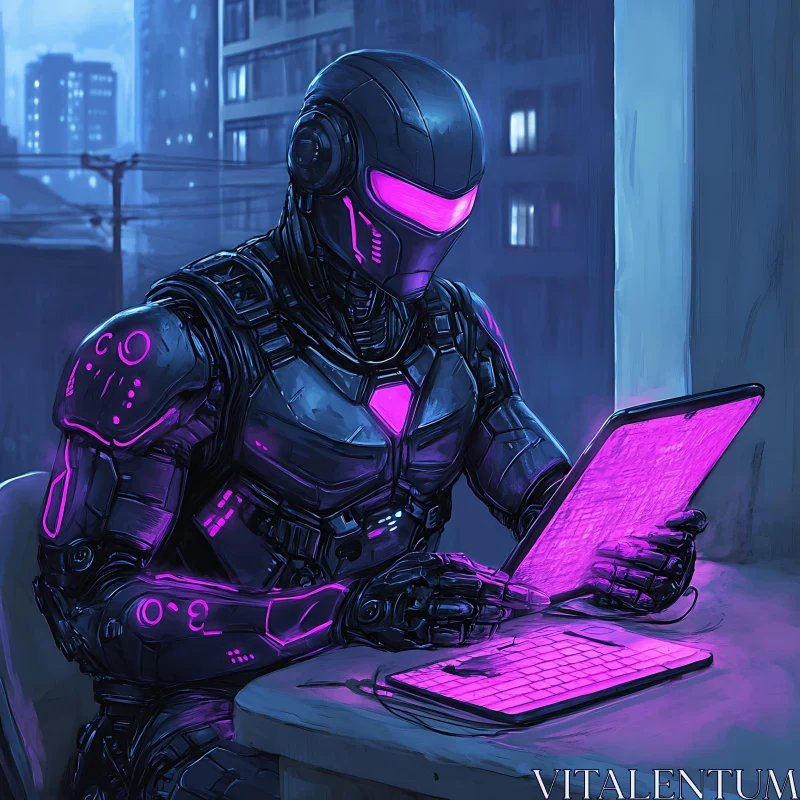 Neon-clad Cyborg with Advanced Technology AI Image