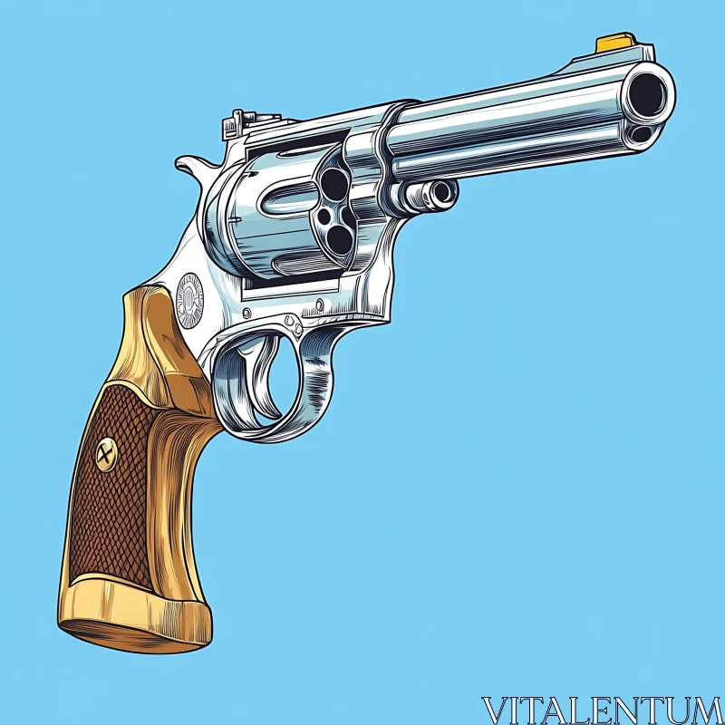 AI ART Silvery Revolver with Golden Handle Art