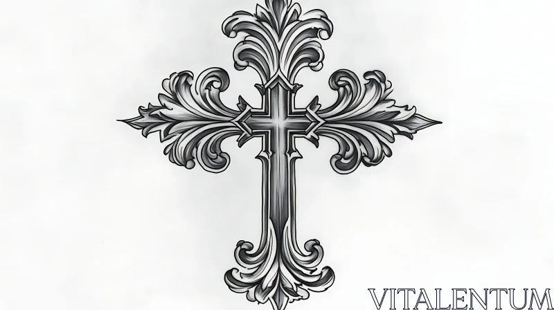 Detailed Cross Tattoo with Floral Motifs AI Image