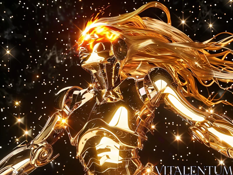 Majestic Golden Robot Amidst Stars AI Image