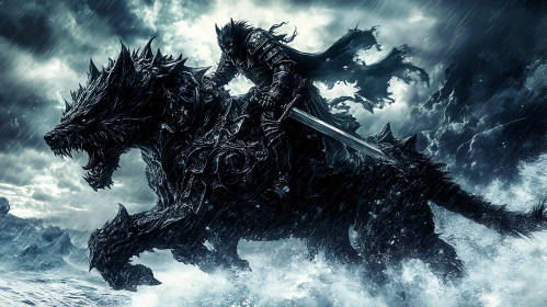 Dark Knight Riding Wolf Creature