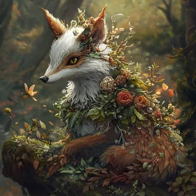 Fox with Flowers in Woods