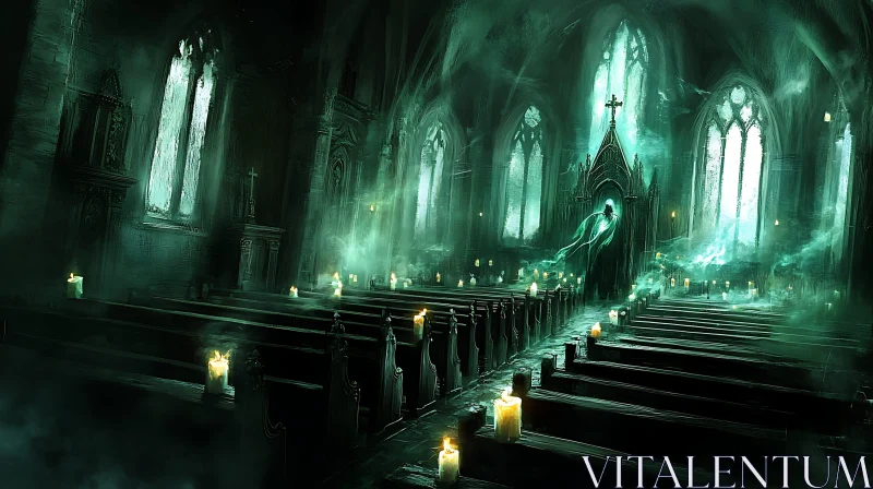 Mystical Church with Ethereal Apparition AI Image