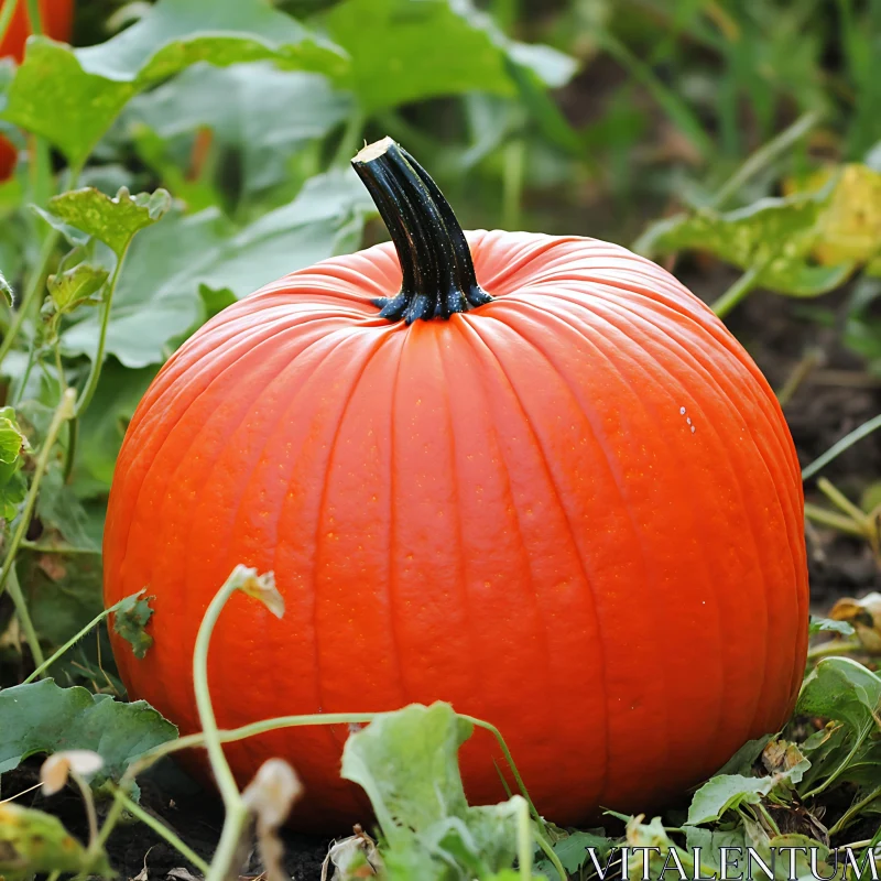 Ripe Pumpkin Among Green Leaves AI Image