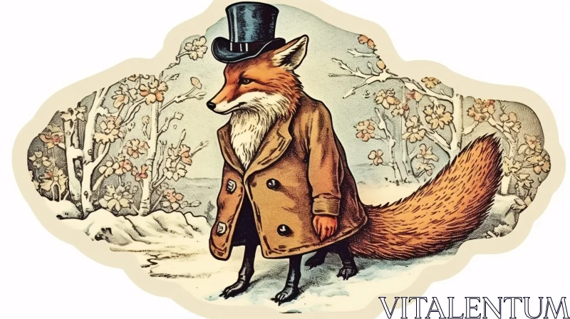 Vintage Fox Portrait with Top Hat AI Image