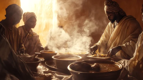 Shared Meal in Golden Light