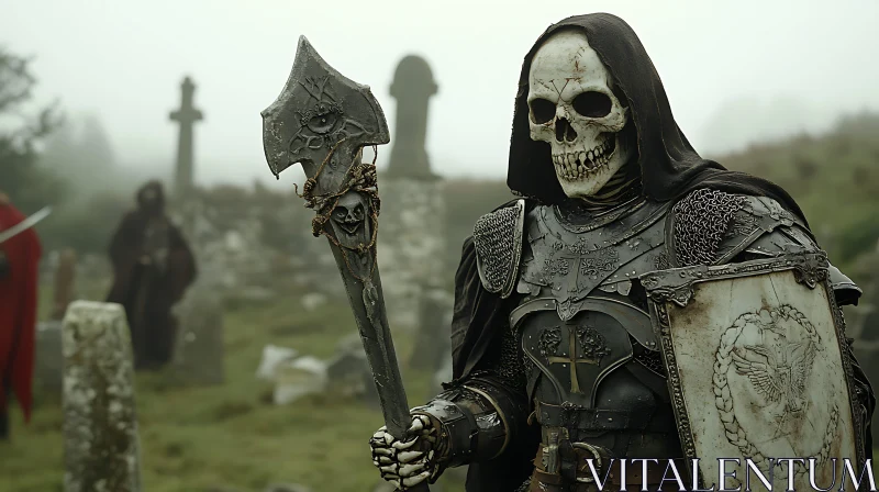 Skeleton Knight Guarding Ancient Cemetery AI Image