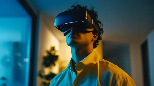 VR Headset User in Digital World