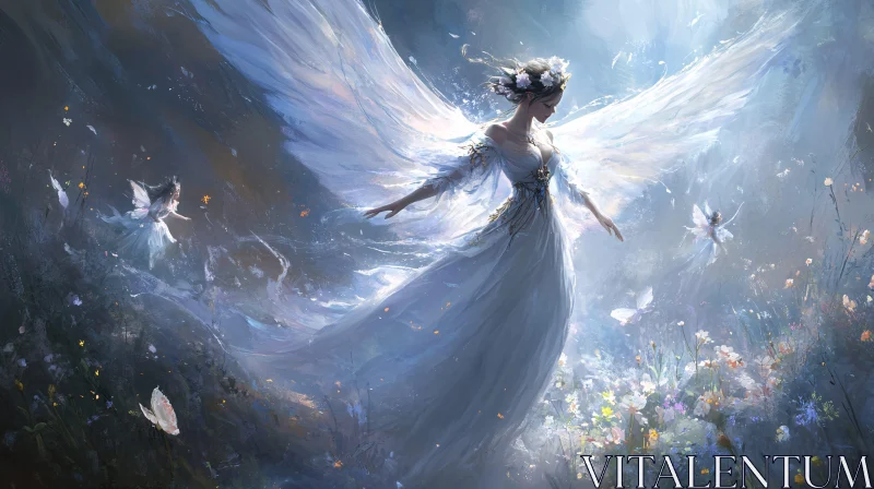 Ethereal Angel in Wildflower Field AI Image