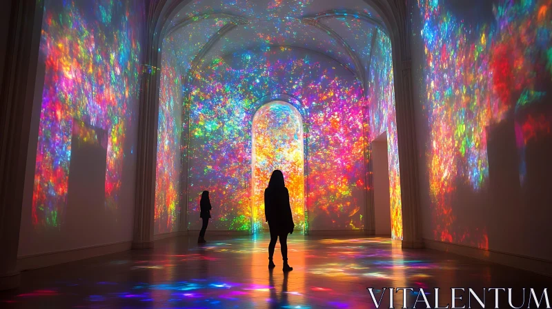 Colorful Light Art Installation in Gallery AI Image