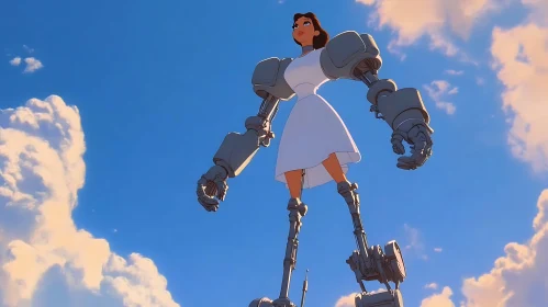 Android in a Dress Against Blue Sky