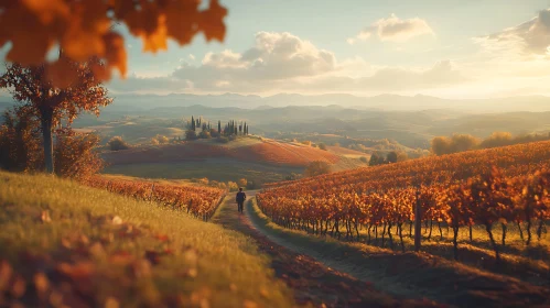 Golden Vineyard Landscape at Sunset