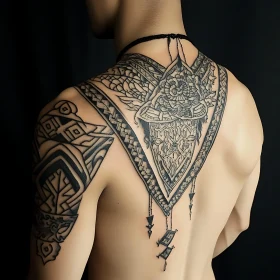 Detailed Geometric Back Tattoo Design