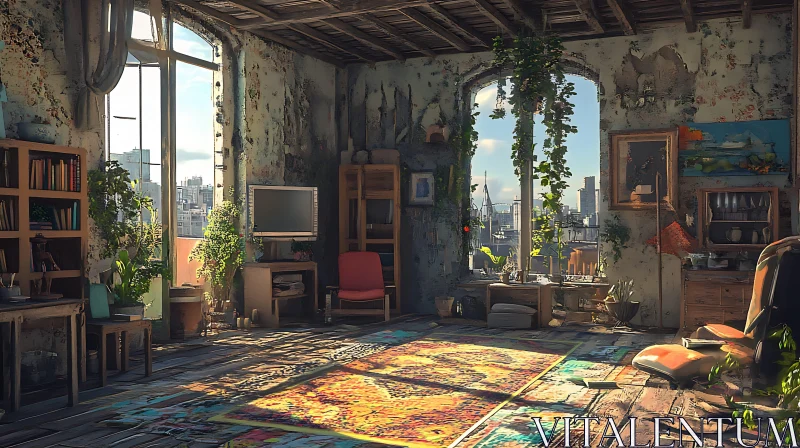 AI ART Vintage Interior with Urban Glimpse