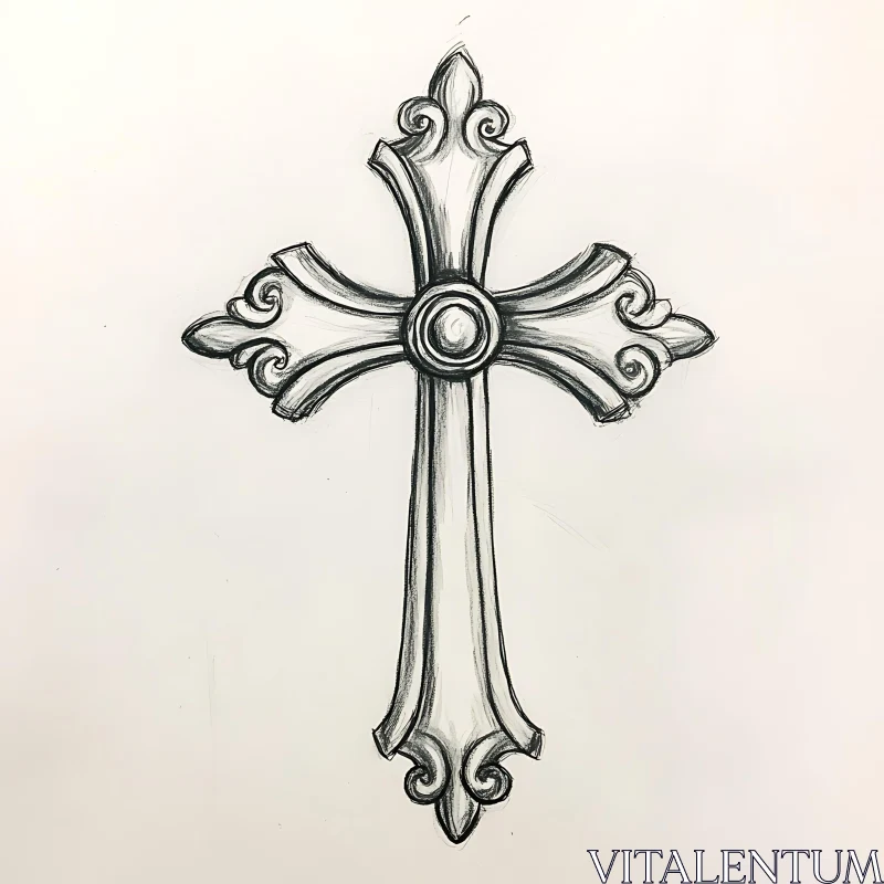 AI ART Detailed Ornate Cross Sketch