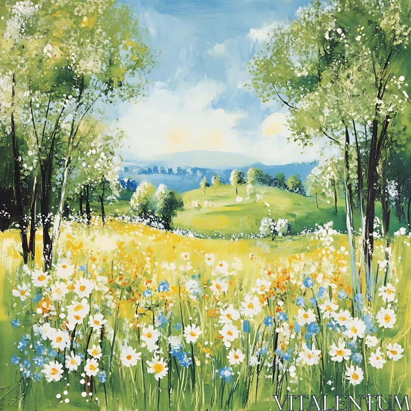 Idyllic Flower Field Artwork AI Image