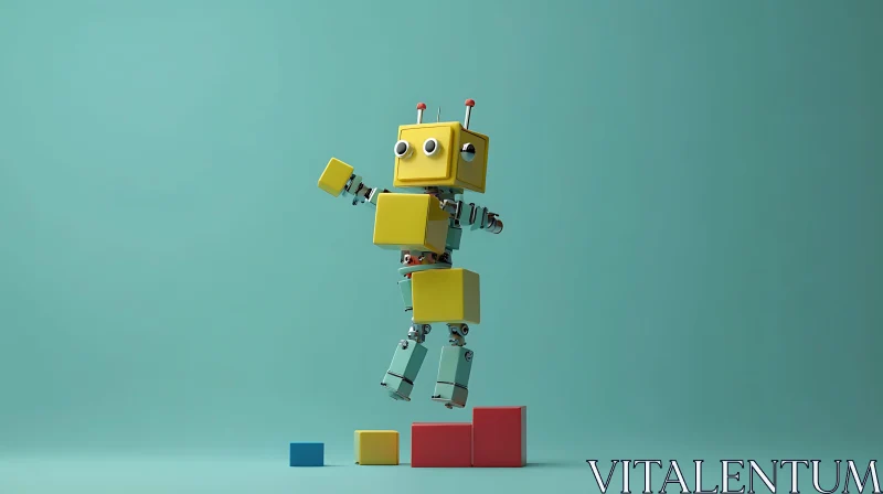 AI ART Blocky Robot's Leap of Joy