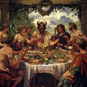 Lavish Feast Scene with Ancient Gods