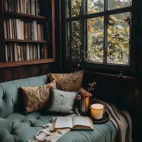 Cozy Interior with Books and Soft Lighting