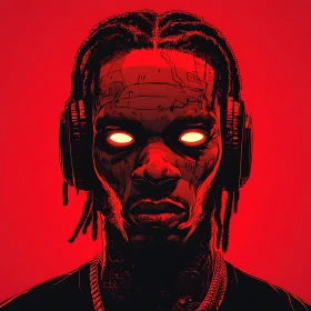 Red Portrait with Headphones