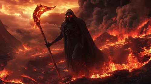 Grim Reaper in Volcanic Landscape