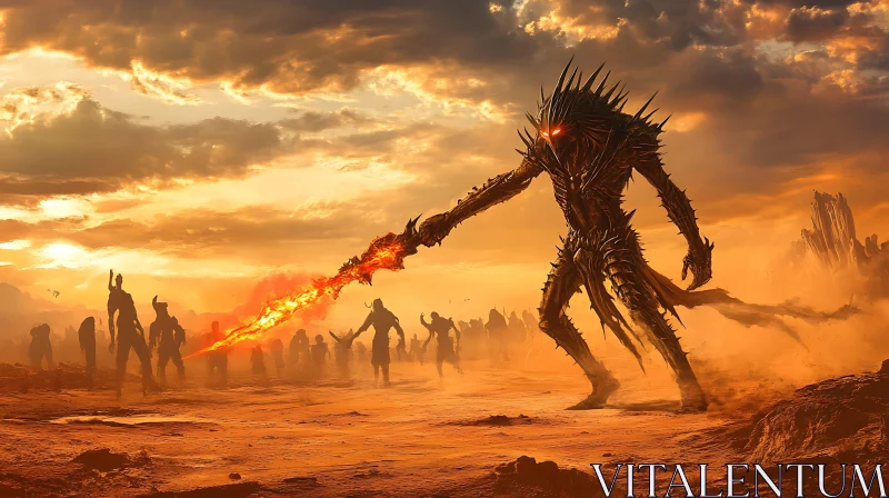 AI ART Fiery Blade Monster Confrontation Scene