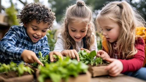 Kids Planting Seedlings with Smiles