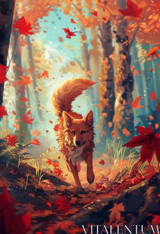 Fox Amidst Falling Leaves AI Image