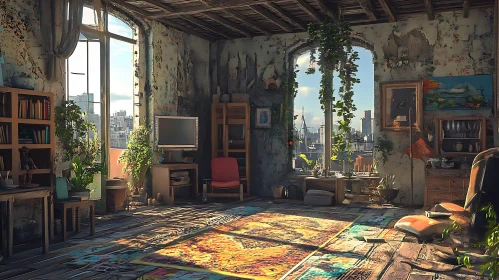 Vintage Interior with Urban Glimpse