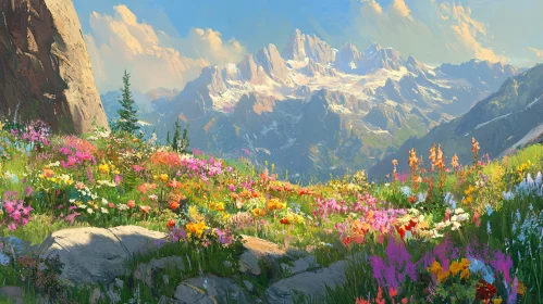 Scenic Mountain Landscape with Blooming Wildflowers