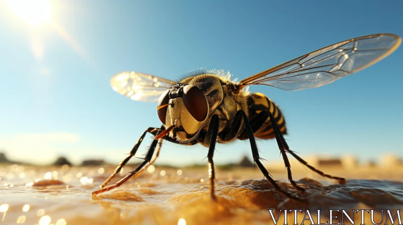 Detailed Image of a Large Black Fly on Sunny Sand AI Image