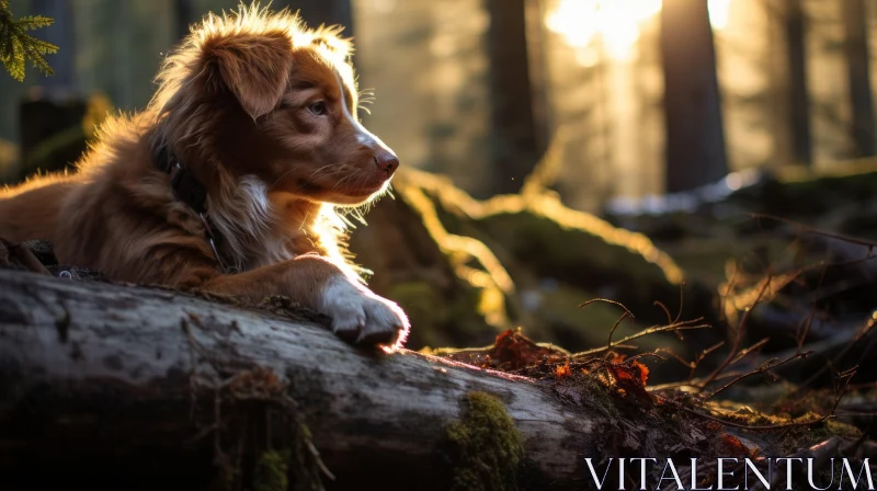 Dog in Sunset - Emotive Portraiture in Woods AI Image