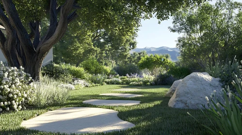 Stone Pathway in Lush Garden Setting