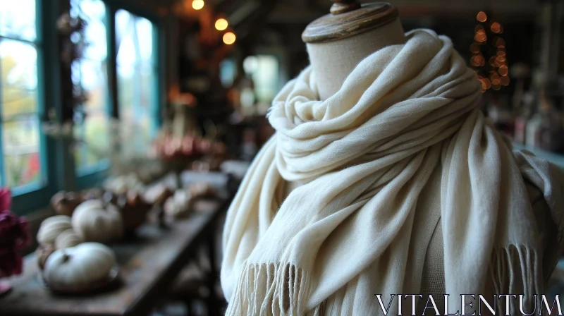 Elegant White Scarf on Mannequin | Fashion Photography AI Image