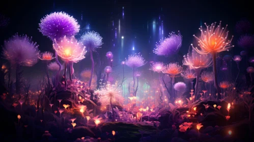 Enchanting Flower Field with Neon Glow