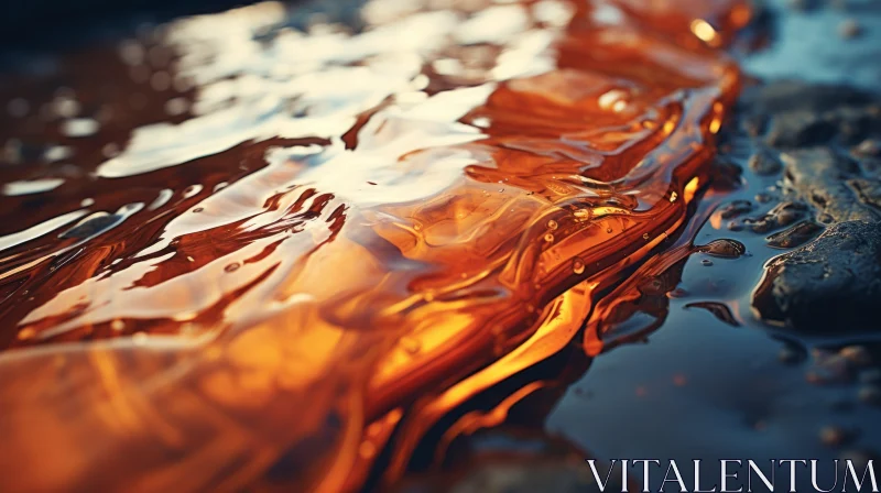 Enchanting Orange Glow on Water Surface: A Photorealistic Rendering AI Image