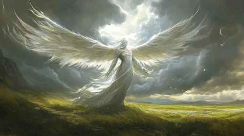 Angel with Wings over Landscape