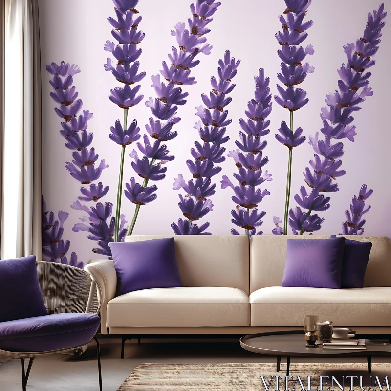 AI ART Modern Interior with Lavender Floral Accents