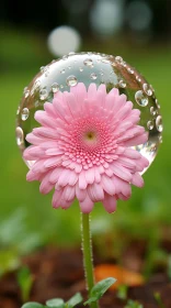 Graceful Balance: Pink Flower Encased in Bubble