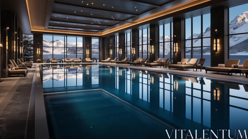 Indoor Swimming Pool with Majestic Mountain Views AI Image