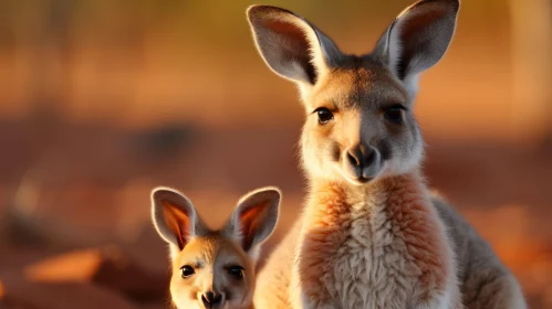 Mother and Baby Kangaroo in the Desert - A Heartwarming Capture