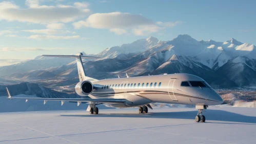 White Private Jet Parked on Snowy Terrain | Precisionist Lines