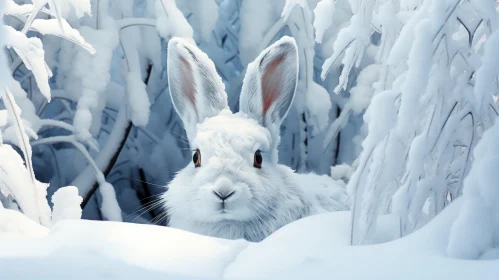 White Rabbit in Snowy Forest - Detailed Animal Art