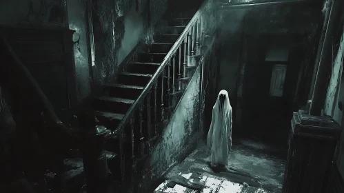 Monochrome Ghost in Abandoned House