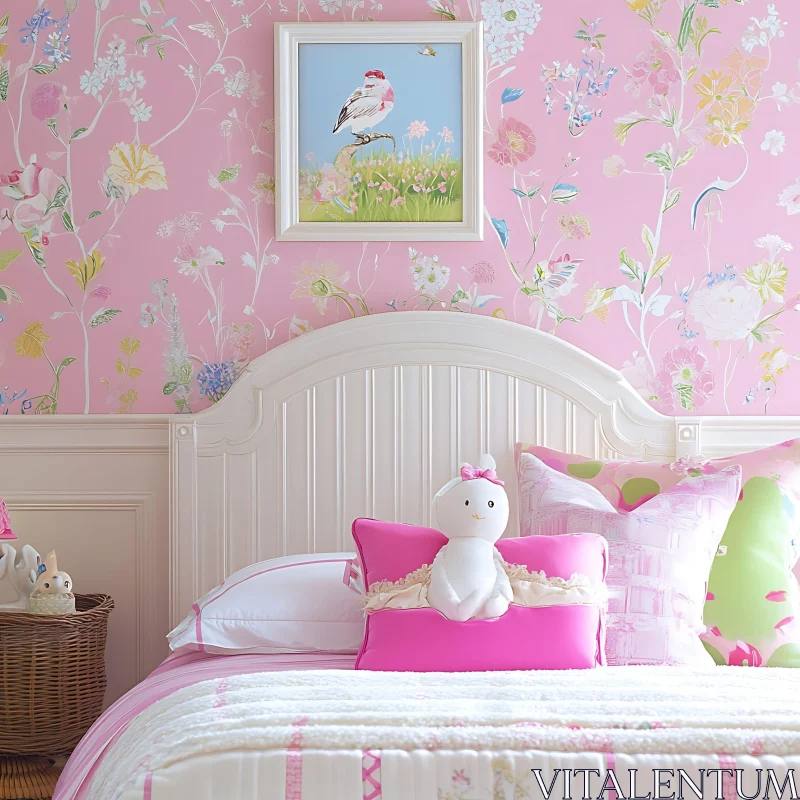 Pastel Pink Bedroom with Doll AI Image