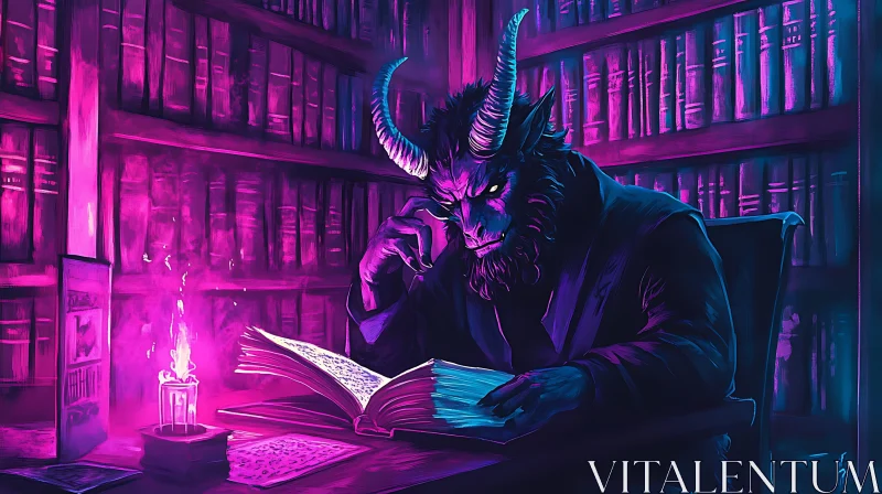 AI ART Illuminated Demon Reading by Candlelight